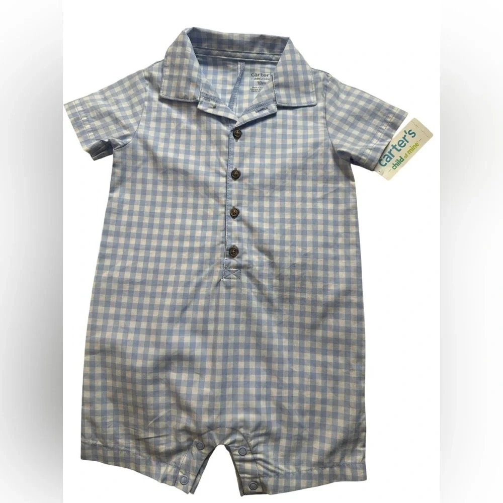 Carter's Light Blue Plaid Baby Romper size 18months new